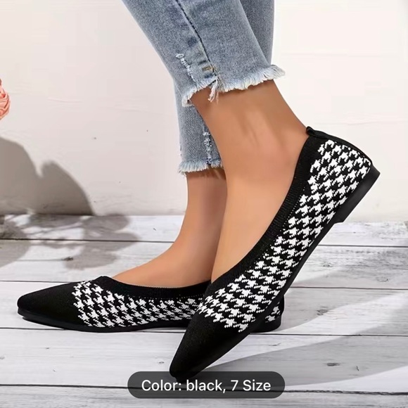 New tweed black white pointed pointy toed flat shoes - Picture 4 of 6